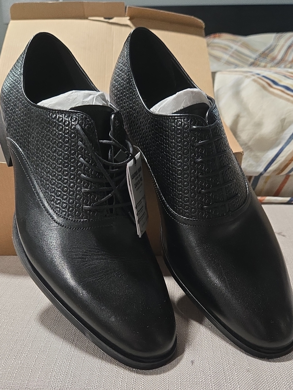 Zara Black Textured Leather Lace-Up Derby Shoes
